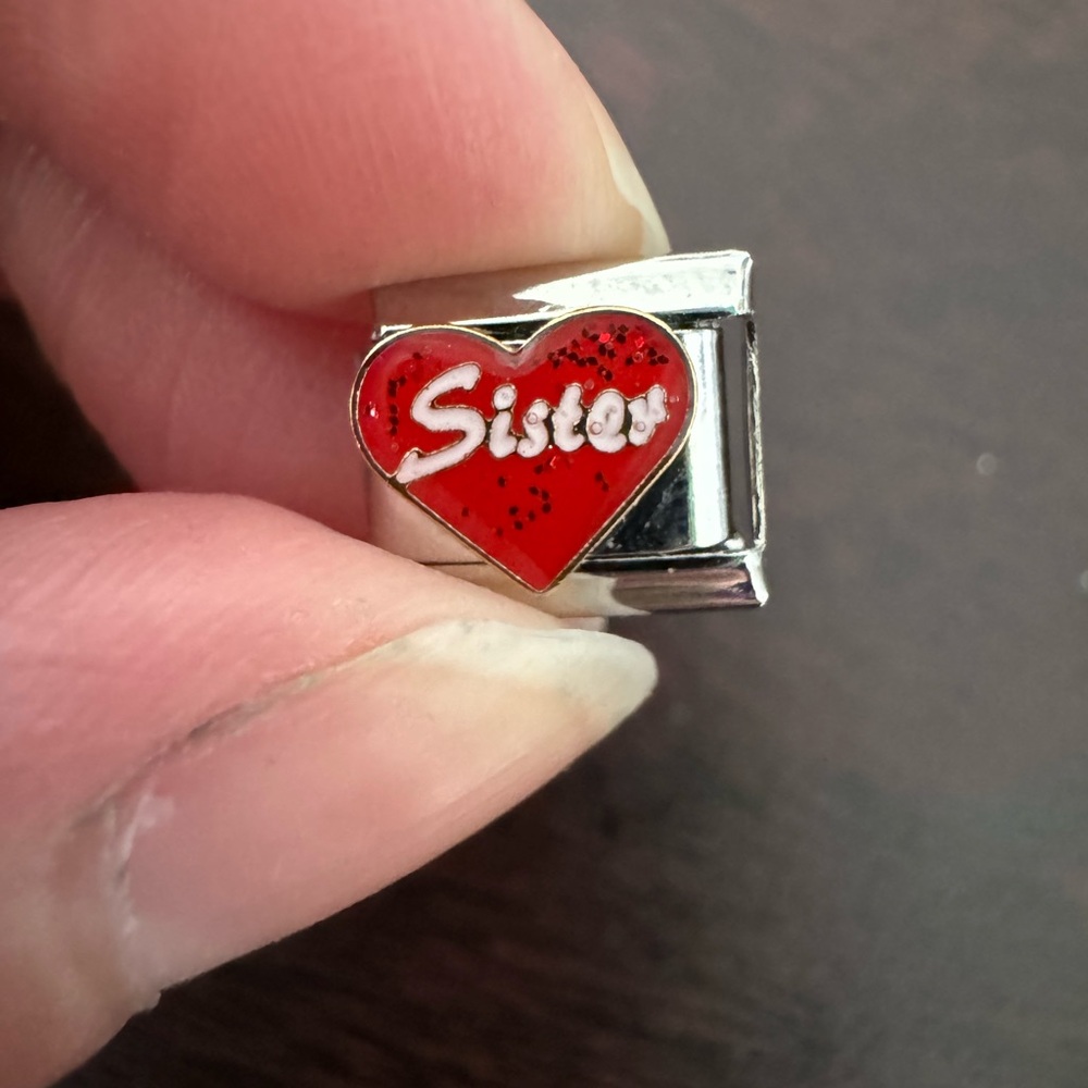 Sister red glitter Heart Italian charm